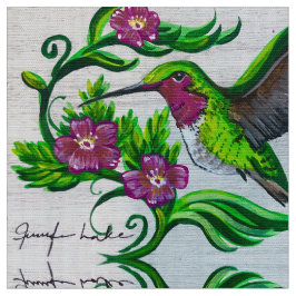 Hummingbird in Pink Flowers Stof