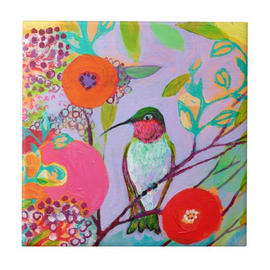 Hummingbird in Pink Tile Tegeltje (Voorkant)