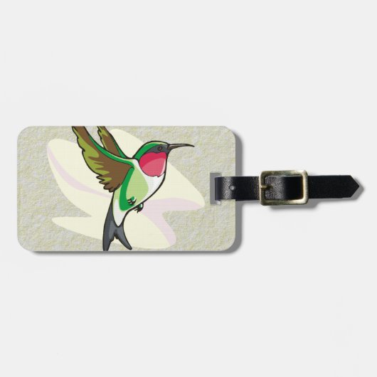 Hummingbird in vlucht op gestructureerde achtergro bagagelabel (Voorkant horizontaal)