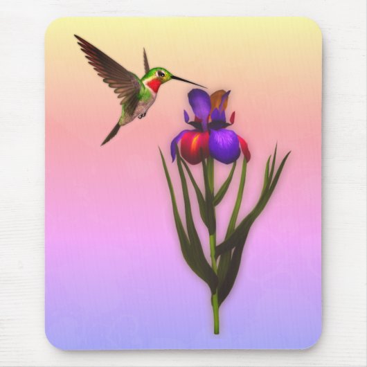Hummingbird Iris Flower Art Muismat (Voorkant)