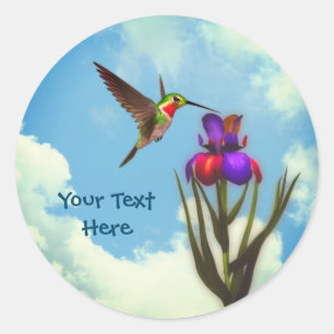 Hummingbird Iris Flower Personalized Ronde Sticker