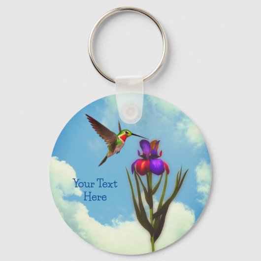 Hummingbird Iris Flower Personalized Sleutelhanger (Voorkant)