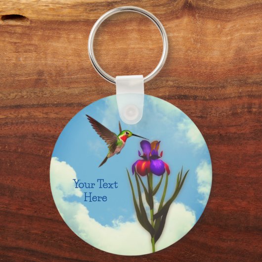 Hummingbird Iris Flower Personalized Sleutelhanger (Voorkant)