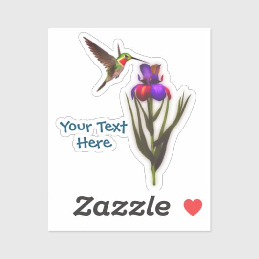 Hummingbird Iris Flower Personalized Sticker (Vel)