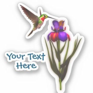 Hummingbird Iris Flower Personalized Sticker