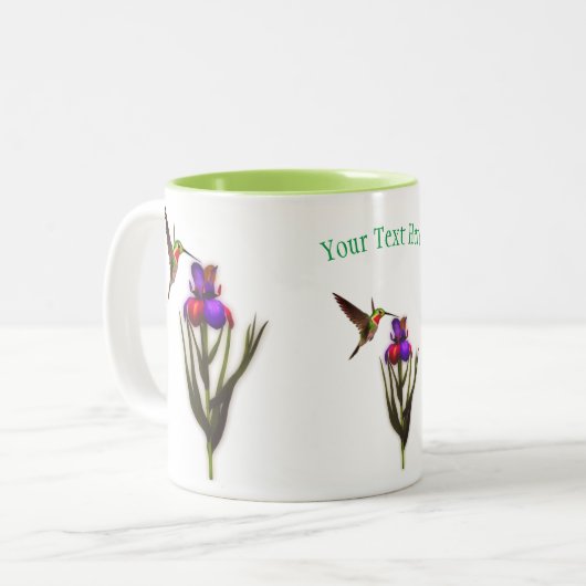 Hummingbird Iris Flower Personalized Tweekleurige Koffiemok (Voorkant links)