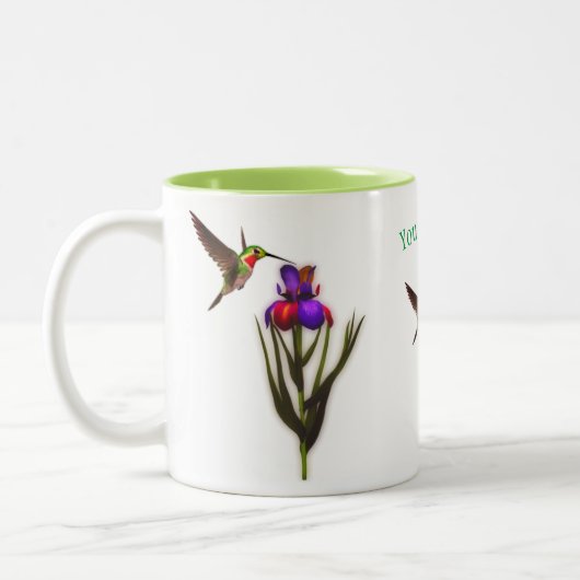 Hummingbird Iris Flower Personalized Tweekleurige Koffiemok (Links)