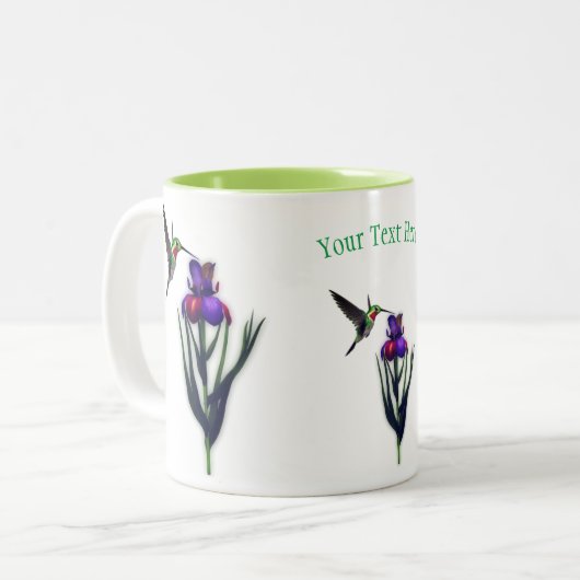 Hummingbird Iris Flower Personalized Tweekleurige Koffiemok (Voorkant links)