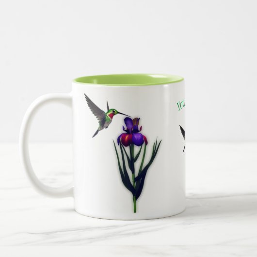 Hummingbird Iris Flower Personalized Tweekleurige Koffiemok (Links)