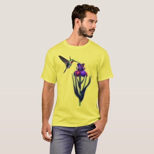 Hummingbird Iris Flower T-shirt (Voorkant volledig)