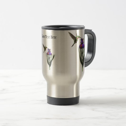Hummingbird Iris Flower Travel Mug Reisbeker (Voorkant rechts)
