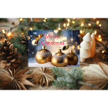 Hummingbird kerstkaart kaart<br><div class="desc">Kolibrie Kerst Kaart blauwe achtergrond met sneeuw en gouden ornamenten. Creëer met kolibriefoto's gemaakt door Audrey's creaties</div>