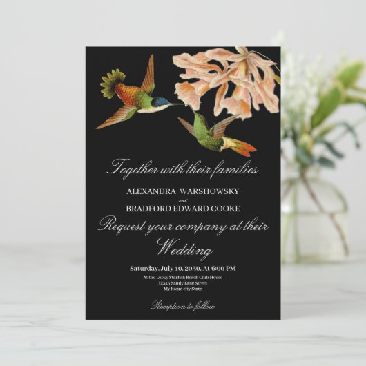 Hummingbird Lily Waterverf Zwart Wit Bruiloft (Staand voorkant)