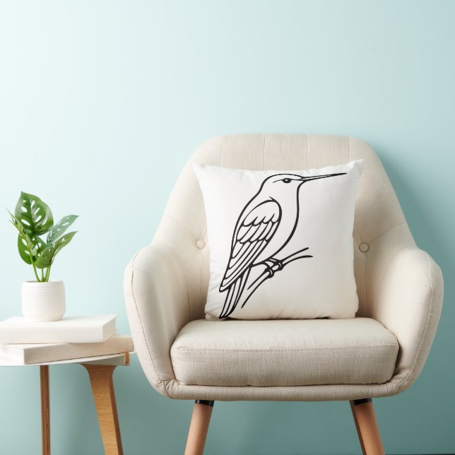 Hummingbird Line Art – Bird Illustration Kussen (Stoel)