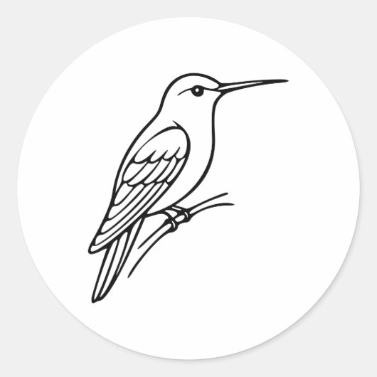 Hummingbird Line Art – Bird Illustration Ronde Sticker (Voorkant)
