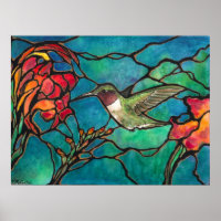 "Hummingbird Melody" unieke "gekleurd glas" kunst