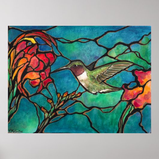 "Hummingbird Melody" unieke "gekleurd glas" kunst Poster (Voorkant)