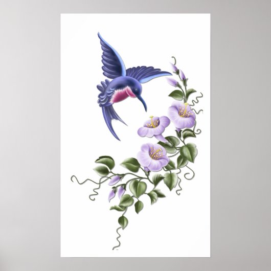 Hummingbird met Flowers 2 Print (Voorkant)
