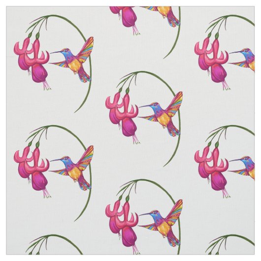 Hummingbird met Fuchsia Blossom Stof (Swatch)