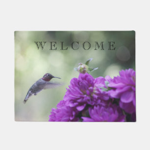 Hummingbird met paarse dahlias deurmat