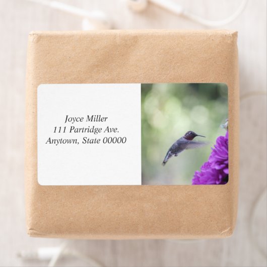 Hummingbird met paarse dahlias etiket (Insitu)