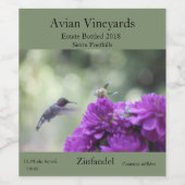 Hummingbird met paarse dahlias wijn etiket (Enkel label)