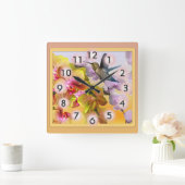 Hummingbird met Paarse Lilacs en Gele Orchids Vierkante Klok (Huis)