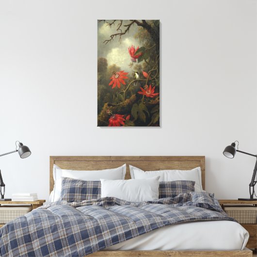 Hummingbird met passiebloemen canvas afdruk (Insitu (Slaapkamer))