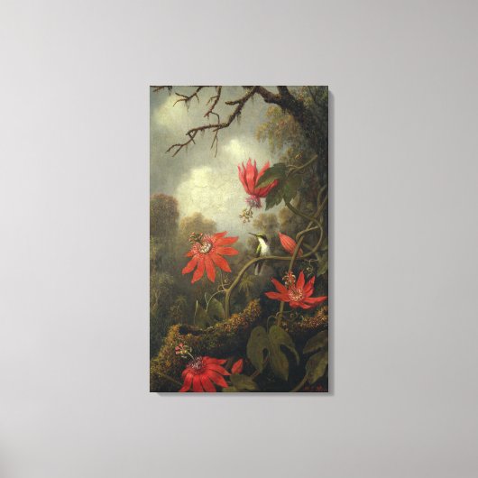 Hummingbird met passiebloemen canvas afdruk (Voorkant)