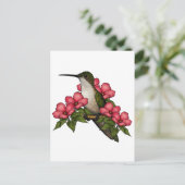 Hummingbird met roze bloemen: Natuur Art. Briefkaart (Staand voorkant)