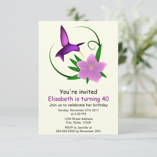 Hummingbird met roze bloemenfeest kaart (Staand voorkant)