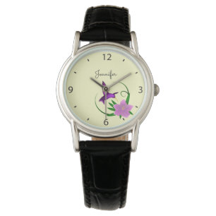 Hummingbird met roze bloemnaam horloge