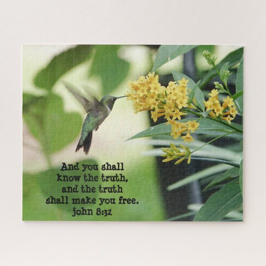 Hummingbird, met Verse (John 8:32) Legpuzzel (Horizontaal)