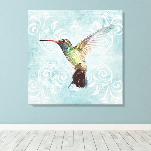 Hummingbird met Vlaamse achtergrond Canvas Afdruk (Insitu (Houten vloer))