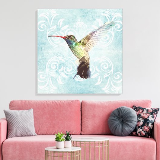 Hummingbird met Vlaamse achtergrond Canvas Afdruk (Insitu (Woonkamer))