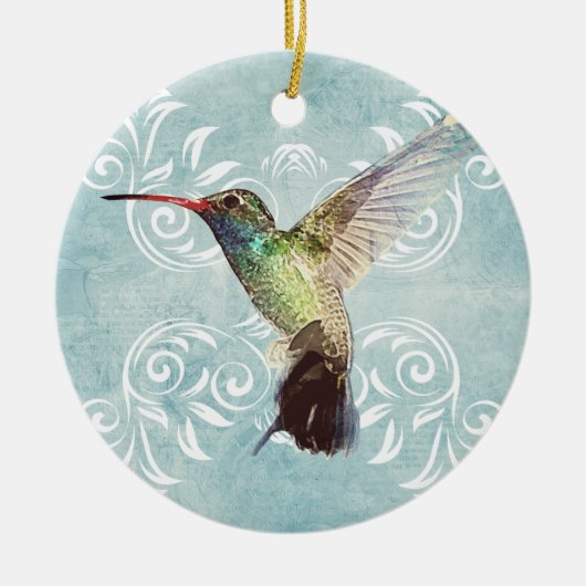 Hummingbird met Vlaamse achtergrond Keramisch Ornament (Voorkant)