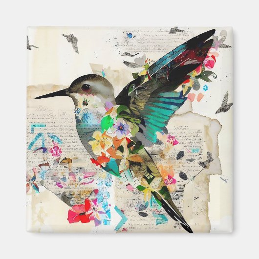 Hummingbird Mixed Media Art Collage Magnet (Voorkant)