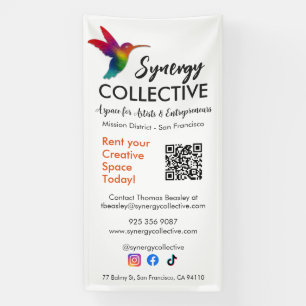 Hummingbird Modern Business Logo QR-code Spandoek