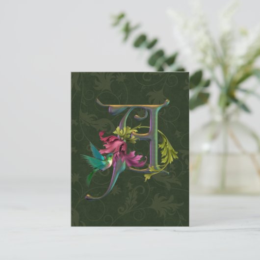 Hummingbird Monogram A Briefkaart (Staand voorkant)