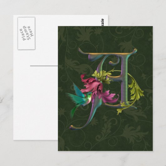 Hummingbird Monogram A Briefkaart (Voorkant / Achterkant)