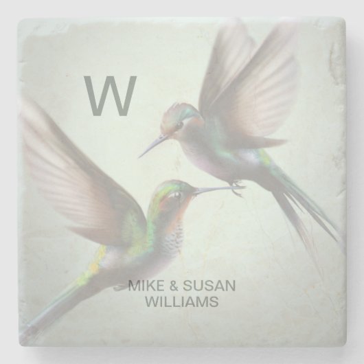 Hummingbird Monogram Naam toevoegen Stenen Onderzetter (Voorkant)