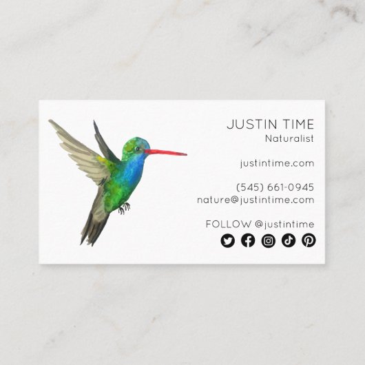 Hummingbird Naturalist Guide Birdwatch Hiking Visitekaartje (Achterkant)