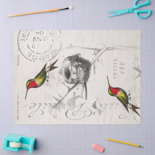 Hummingbird Nest  French Postmark Decoupage Tissuepapier (Craft)
