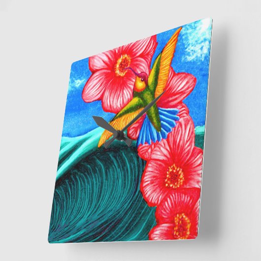 Hummingbird Ocean Vierkante Klok (Hoek)