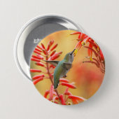 Hummingbird omringd door rode yucca ronde button 7,6 cm (Voorkant /achterkant)