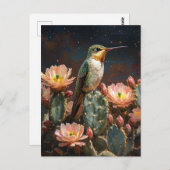 Hummingbird on a Blooming Cactus Briefkaart (Voorkant / Achterkant)