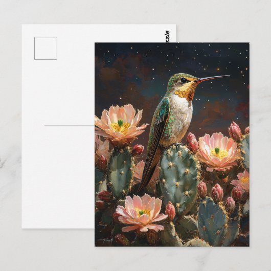 Hummingbird on a Blooming Cactus Briefkaart (Voorkant / Achterkant)