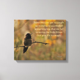 Hummingbird on Branch Warm Yellow Green Colors Canvas Afdruk