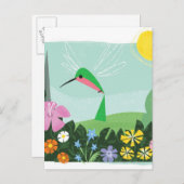 Hummingbird onder Flowers Briefkaart (Voorkant / Achterkant)