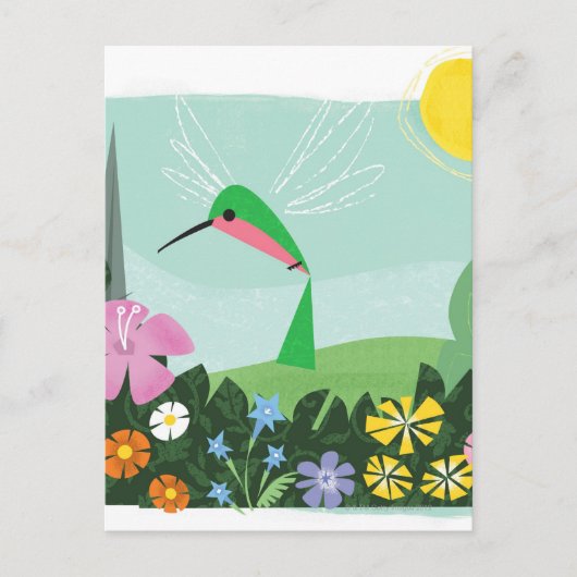 Hummingbird onder Flowers Briefkaart (Voorkant)